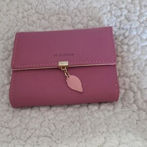 Pink Compact Wallet with Leaf Charm